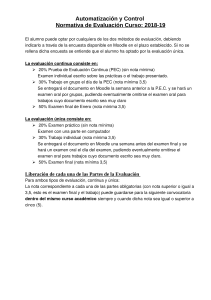 Automatización y Control: Normativa de Evaluación Curso 2018-19
