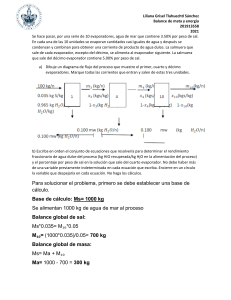 Balance de Materia y Energía: Solución Evaporación
