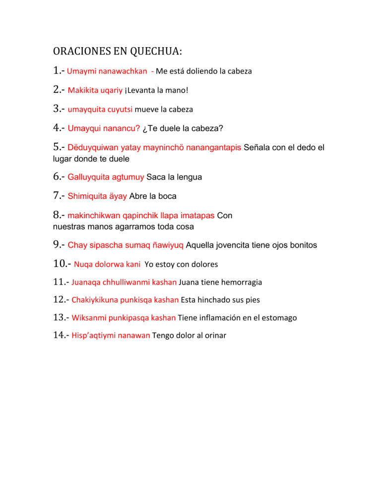 ORACIONES EN QUECHUA