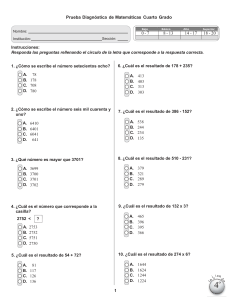 Prueba Diagnóstica de Matemáticas 4to Grado