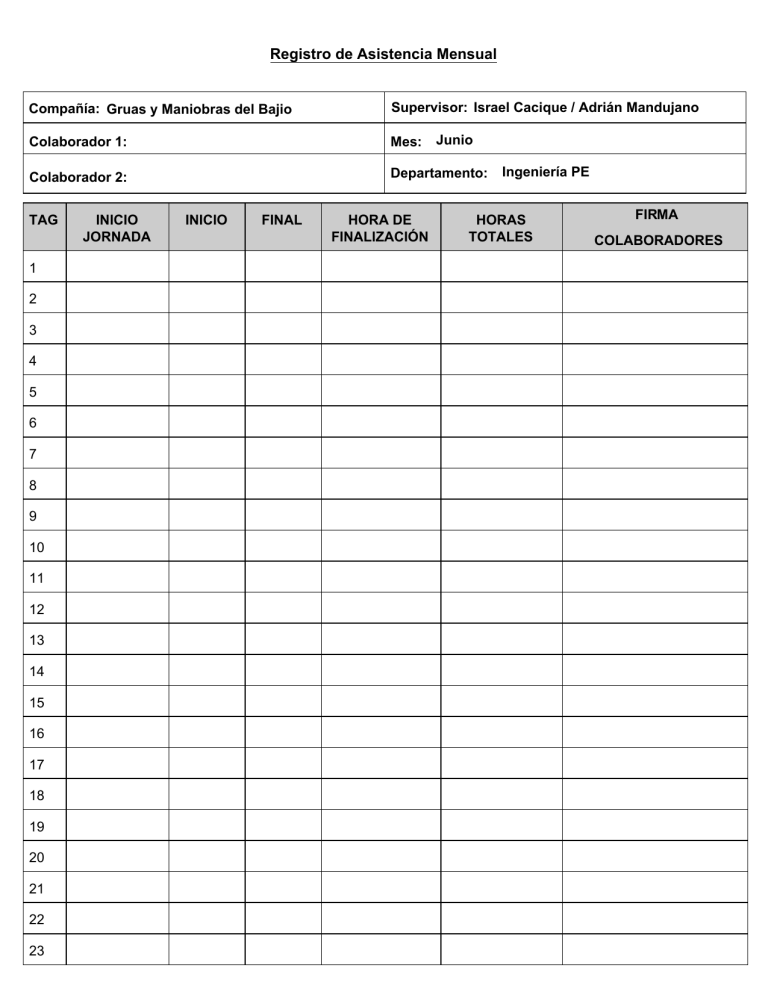 Plantilla Control De Asistencia 1235