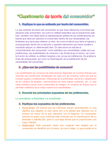 Cuestionario Teoría del Consumidor: Utilidad y Presupuesto