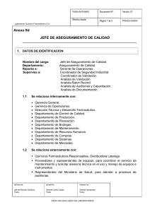 Descripción del Puesto Jefe Aseguramiento Calidad - Farmacéutica