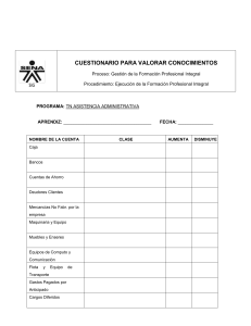 Cuestionario Asistencia Administrativa: Contabilidad Básica