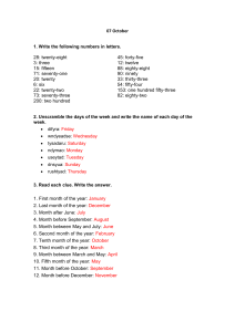 English Basics Worksheet: Numbers, Days, Months, Seasons