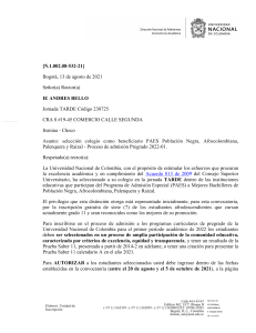 PAES: Selección Colegio Afrocolombiano - Universidad Nacional