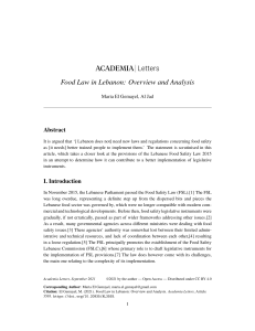 Food Law in Lebanon: Overview & Analysis of the 2015 FSL