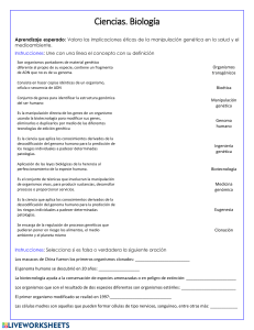 Biología: Manipulación Genética - Hoja de Trabajo