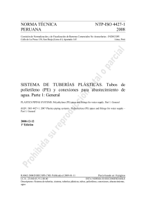 NTP-ISO 4427-1: Tuberías de Polietileno (PE) para Agua