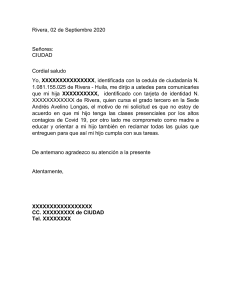 Carta: Solicitud para evitar clases presenciales por COVID-19