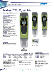 Oakton EcoTestr TDS, EC, Salt Tester Datasheet