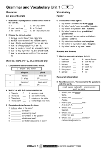 English Grammar & Vocabulary Unit 1: Family, Rooms, Be