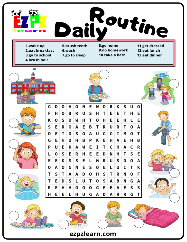 Daily Routine Word Search