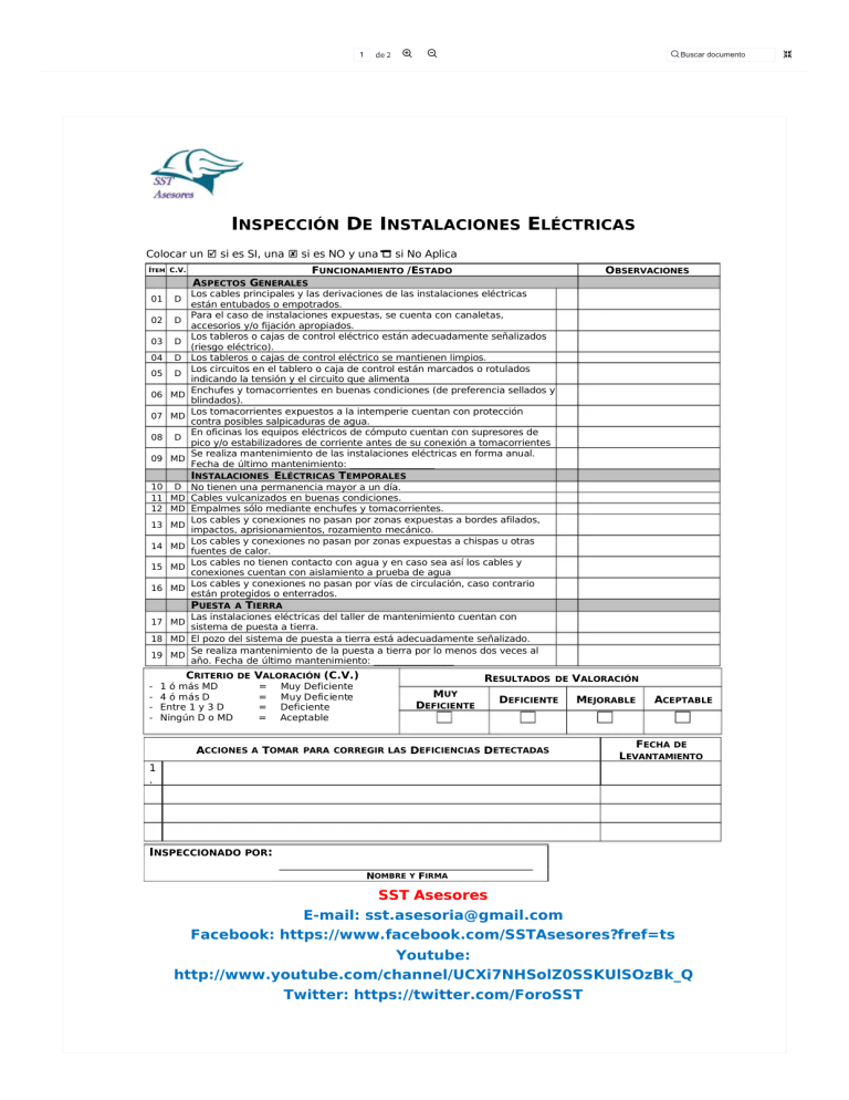 Formato Inspección De Instalaciones Eléctricas PDF Ingenieria Eléctrica ...