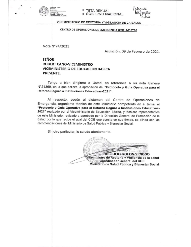 PROTOCOLO Y GUÍA OPERATIVA PARA EL RETORNO SEGURO A INSTITUCIONES ...