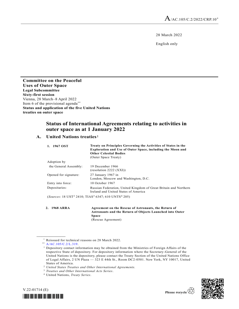 Outer space treaties status