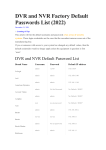 DVR NVR Default Passwords List (2022)