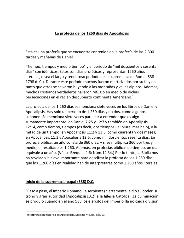 Profecía 1260 días de Apocalipsis