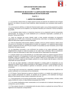 Criterios de Selección Copa Natación UANA 2020, Lima, Perú