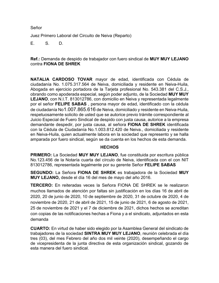 1 Demanda De Despido Al Trabajador Con Fuero Sindical