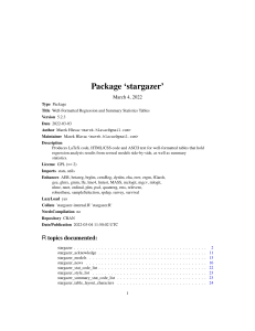 Stargazer R Package: Regression & Summary Tables