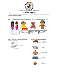 Grammar 1 Exam: Verb 'Be', Pronouns, Articles