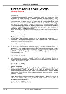 UCI Cycling: Riders' Agent Regulations (2019)