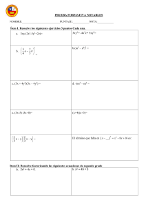 Prueba Formativa: Productos Notables y Factorización
