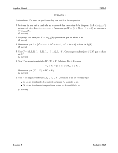 Examen Álgebra Lineal I: Subespacios, Bases y Dependencia Lineal