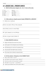 Present Simple Tense Worksheet - 6th Grade English