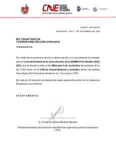 Invitación a Toma de Protesta SEIMIQ-ITCH