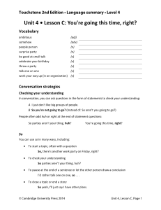 Touchstone Language Summary: Unit 4, Lesson C