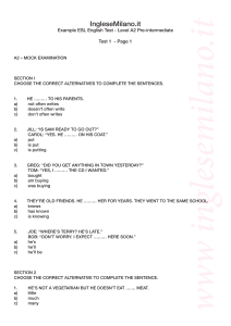 ESL English Test A2 Pre-intermediate - Grammar & Vocab