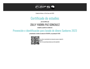 Certificado Prevención Lavado Dinero - Zully Paz Gonzalez