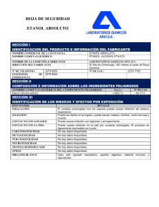 Hoja de Seguridad Etanol Absoluto - Riesgos y Primeros Auxilios