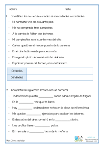 Ejercicios de Numerales Ordinales y Cardinales - Primaria