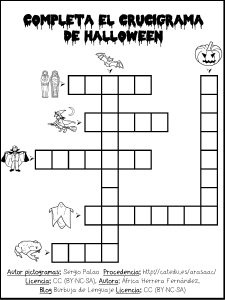 Hoja de ejercicios de Halloween para niños: Crucigrama y más
