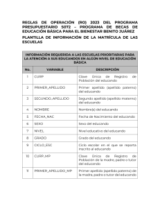 Plantilla de Matrícula Becas Benito Juárez 2023
