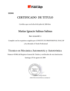 Certificado de Título Técnico en Mecánica Automotriz INACAP