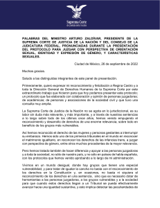 Discurso de Arturo Zaldívar: Protocolo de Diversidad Sexual